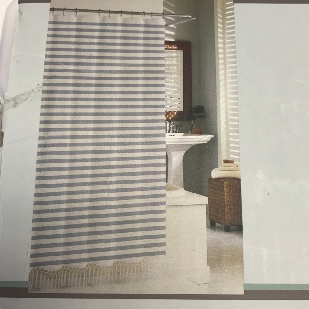 NWT Blue & White Striped Shower Curtain